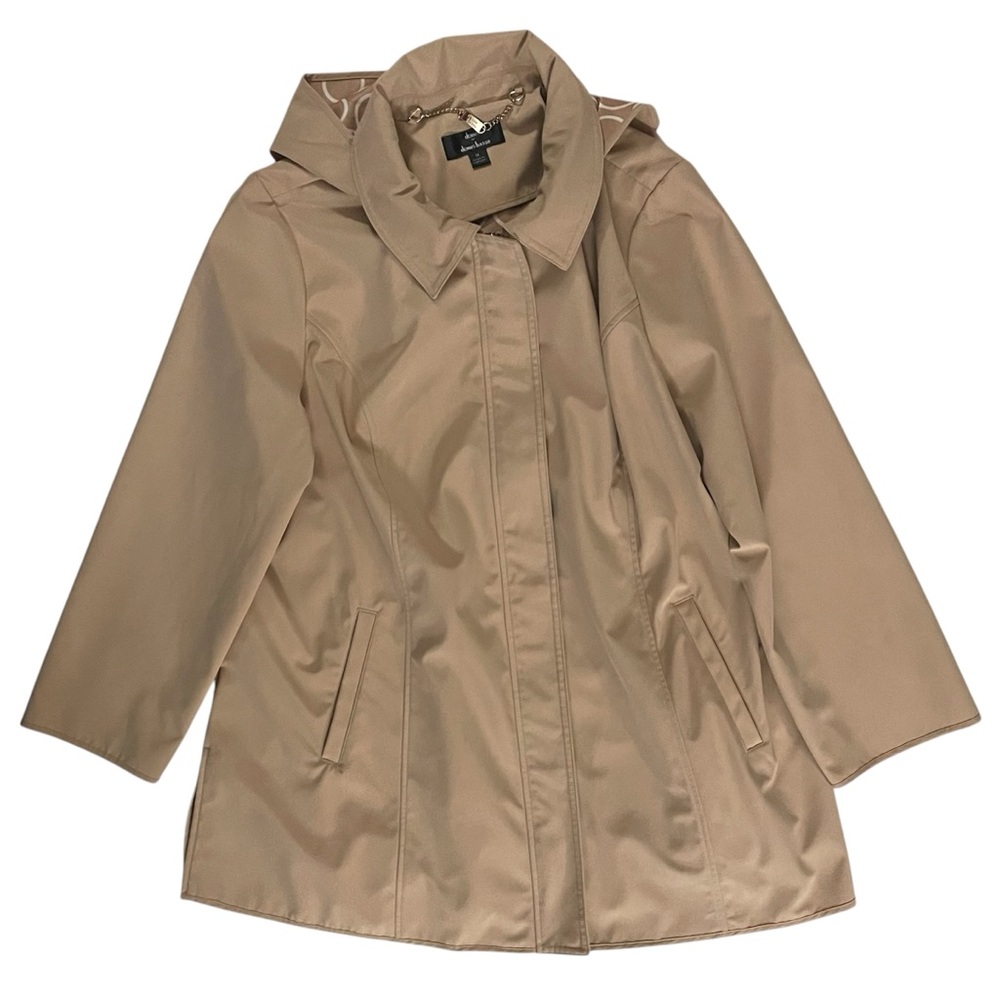 Dennis Basso Water Resistant A-Line Jacket with Circle Print Lining Tan 1X